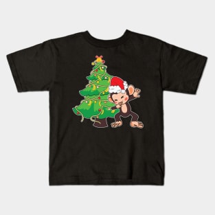 Dabbing Kawaii Monkey Christmas Tree Kids T-Shirt